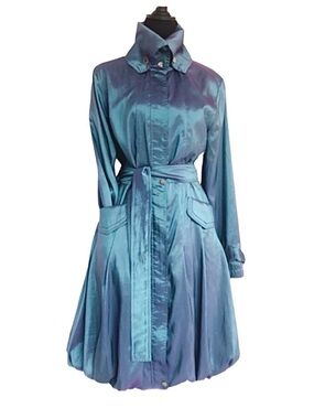 CCC ~ Teal/Purple Monochromatic Satin Belted Utility Dress Coat